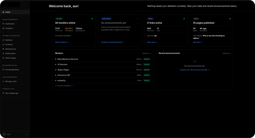 Announce Uptime dashboard preview